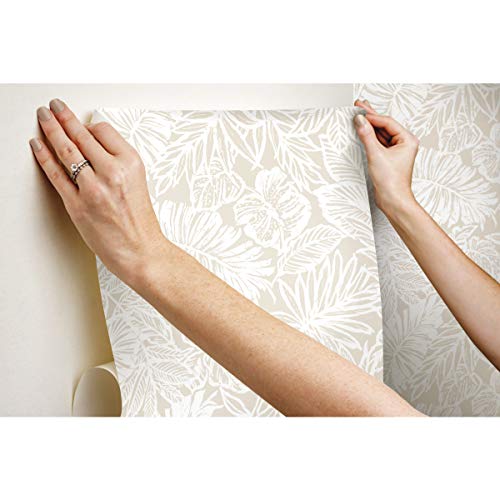 RoomMates RMK11435WP Beige Batik Tropical Leaf Peel and Stick Wallpaper, Roll