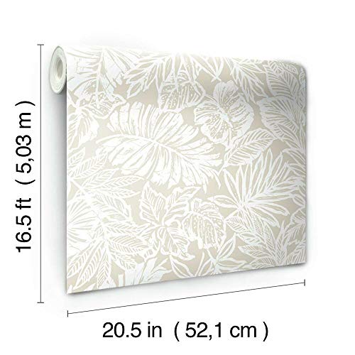 RoomMates RMK11435WP Beige Batik Tropical Leaf Peel and Stick Wallpaper, Roll