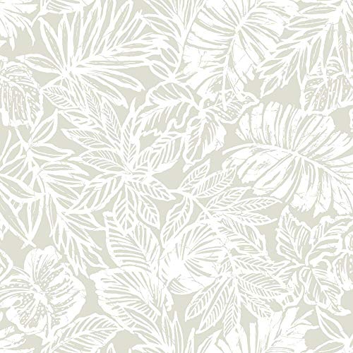 RoomMates RMK11435WP Beige Batik Tropical Leaf Peel and Stick Wallpaper, Roll