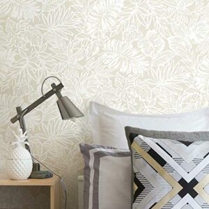 RoomMates RMK11435WP Beige Batik Tropical Leaf Peel and Stick Wallpaper, Roll