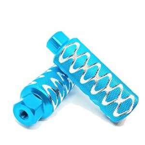 wadeking bike pegs 4.3" length, fit 3/8 inch axles, for freestyle bmx bikes and all kinds of bicycles, durable, stylish non-slip carving（2 pieces）(light blue)