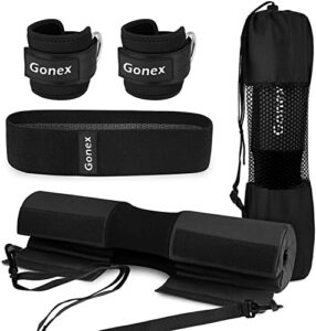 gonex barbell pad set for squats hip thrusts upgraded bar neck pads workout foam weightlifting cushion with 2 gym ankle straps hip resistance band fits standard olympic bars with a carry bag, pink/black