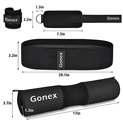 Gonex Barbell Pad Set for Squats Hip Thrusts Upgraded Bar Neck Pads Workout Foam Weightlifting Cushion with 2 Gym Ankle Straps Hip Resistance Band Fits Standard Olympic Bars with a Carry Bag, Pink/Black