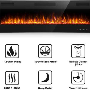 Antarctic Star 60 Inch Electric Fireplace in-Wall Recessed and Wall Mounted, Fireplace Heater and Linear Fireplace with Multicolor Flame, Timer, 750/1500W Control by Touch Panel & Remote