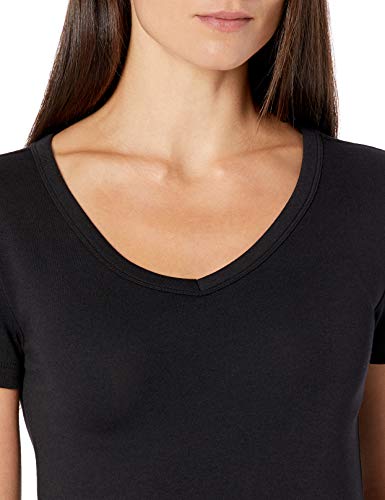 Amazon Essentials Women's Slim-Fit Short-Sleeve V-Neck T-Shirt, Pack of 2, Black/White, Large