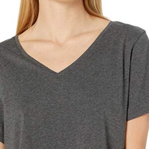 Amazon Essentials Women's Classic-Fit 100% Cotton Short-Sleeve V-Neck T-Shirt (Available in Plus Size), Pack of 2, Charcoal Heather/Light Grey Heather, Medium