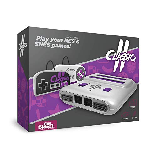 Old Skool Classiq 2 AV Version Twin Video Game System, Grey/Purple Compatible with SNES/NES Nintendo and Super Nintendo cartridges