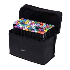 chfine art markerpen set - 80 colors dual tip permanent sketch markers - ideal for artists adults kids drawing coloring crafts gifts with carry case for storage and travel