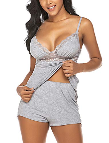 Avidlove Womens Sleepwear Lace Pajamas Cami PJS Set Sexy Nightwear (X-Large, Gray)