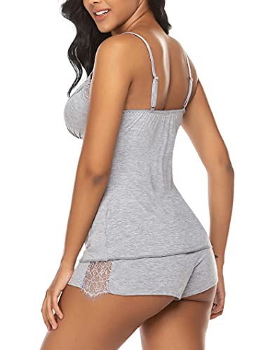 Avidlove Womens Sleepwear Lace Pajamas Cami PJS Set Sexy Nightwear (X-Large, Gray)