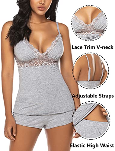 Avidlove Womens Sleepwear Lace Pajamas Cami PJS Set Sexy Nightwear (X-Large, Gray)