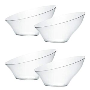 plasticpro disposable angled plastic bowls round small serving bowl, elegant for party's, snack, or salad bowl, clear pack of 8