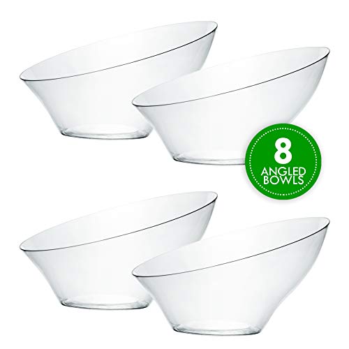 PLASTICPRO Disposable Angled Plastic Bowls Round Small Serving Bowl, Elegant for Party's, Snack, or Salad Bowl, Clear Pack of 8