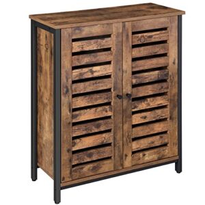 vasagle lowell standing cabinet, storage cabinet, cupboard, accent side cabinet, sideboard with louvered doors, multifunctional in living room, bedroom, hallway, industrial, rustic brown ulsc78bx