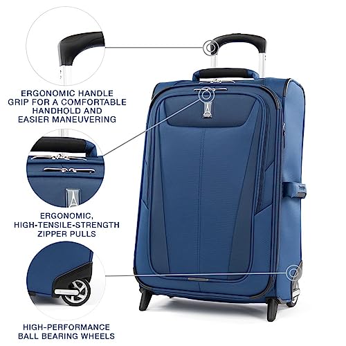 Travelpro Maxlite 5 Softside Expandable Upright 2 Wheel Luggage, Lightweight Suitcase, Men and Women, Sapphire Blue, Carry-On 22-Inch