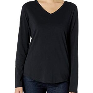 Amazon Essentials Women's Classic-Fit 100% Cotton Long-Sleeve V-Neck T-Shirt, Black, Small