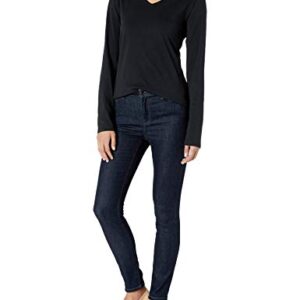 Amazon Essentials Women's Classic-Fit 100% Cotton Long-Sleeve V-Neck T-Shirt, Black, Small