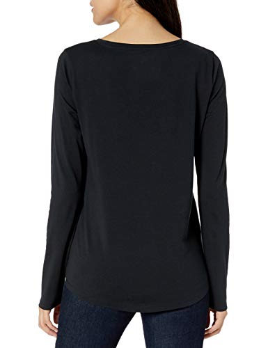 Amazon Essentials Women's Classic-Fit 100% Cotton Long-Sleeve V-Neck T-Shirt, Black, Small