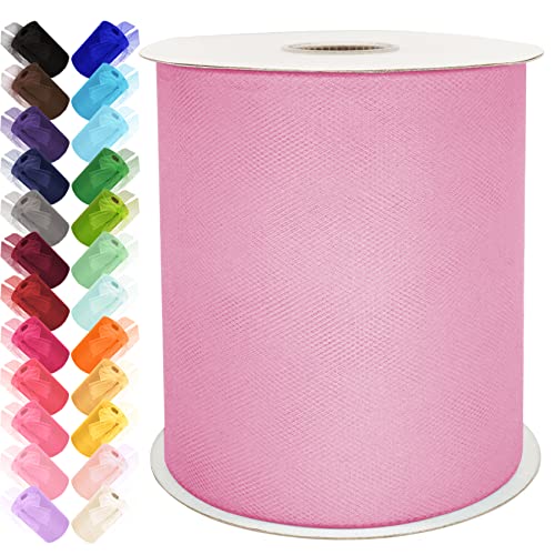 Tulle Fabric Rolls 6 Inch by 200 Yards (600 FT) Ribbon Netting Spool for Tutu Skirt Wedding Baby Shower Birthday Party Decoration Gift Wrapping DIY Crafts (Pink)