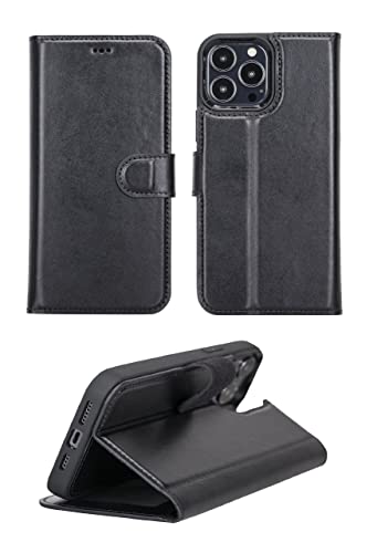 VENOULT Compatible with iPhone 14 Plus Wallet Case for Man or Women, 14 Pro / 14 Pro MAX / 13 MAX Full Grain Genuine Leather Detachable, Compatible Magsafe Wireless Charging and Car Mount, HANDMADE