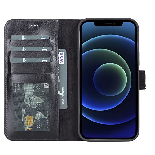 VENOULT Compatible with iPhone 14 Plus Wallet Case for Man or Women, 14 Pro / 14 Pro MAX / 13 MAX Full Grain Genuine Leather Detachable, Compatible Magsafe Wireless Charging and Car Mount, HANDMADE