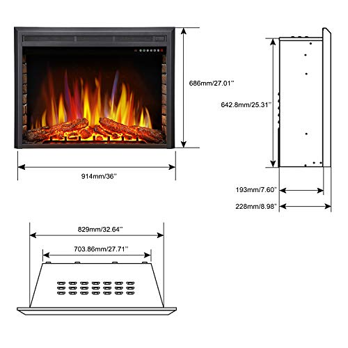 Antarctic star 36" Electric Fireplace Insert, Freestanding & Recessed Electric Stove Heater, LED Adjustable Flame with Burning Fireplace Logs Touch Screen, Remote Control, Timer, 750W-1500W.