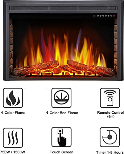 Antarctic star 36" Electric Fireplace Insert, Freestanding & Recessed Electric Stove Heater, LED Adjustable Flame with Burning Fireplace Logs Touch Screen, Remote Control, Timer, 750W-1500W.