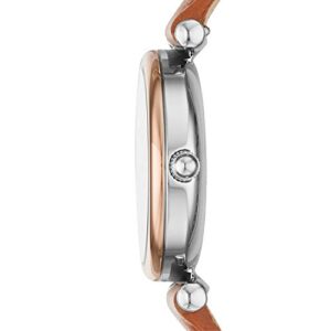 Fossil Women's Carlie Mini Quartz Stainless Steel and Leather Watch, Color: Rose Gold/Silver, Luggage (Model: ES4701)