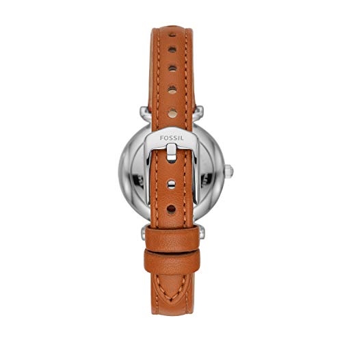 Fossil Women's Carlie Mini Quartz Stainless Steel and Leather Watch, Color: Rose Gold/Silver, Luggage (Model: ES4701)