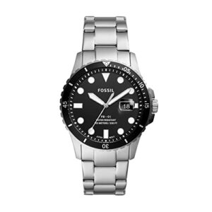 fossil men's fb-01 quartz stainless steel three-hand watch, color: silver/black (model: fs5652)