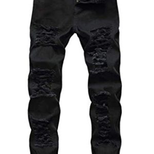 Men's Ripped Skinny Stretch Distressed Destroyed Slim Jeans Denim Pants Black 32