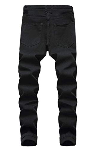 Men's Ripped Skinny Stretch Distressed Destroyed Slim Jeans Denim Pants Black 32