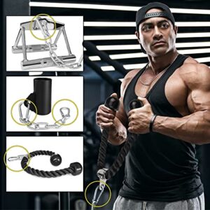 A2ZCARE Combo LAT Pull Down Attachment - Cable Machine Accessories for Home Gym with Multi Option: V-Handle, Tricep Rope, D-Handle, V-Shaped Bar, and Rotating Bar (Snap Hook (Set of 4))