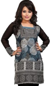 maple clothing india tunic top kurti women's printed blouse indian apparel (black/blue, m)