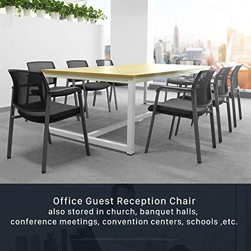 CLATINA Mesh Back Stacking Arm Chairs with Upholstered Fabric Seat and Ergonomic Lumber Support for Office School Church Guest Reception Grey