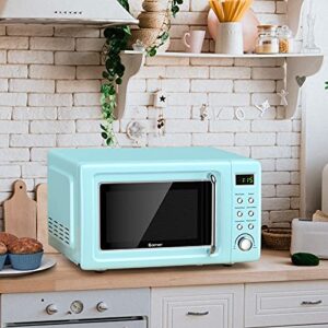 COSTWAY Retro Countertop Microwave Oven, 0.7Cu.ft, 700-Watt, High Energy Efficiency, 5 Micro Power, Delayed Start Function, with Glass Turntable & Viewing Window, LED Display, Child Lock (Green)