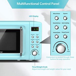 COSTWAY Retro Countertop Microwave Oven, 0.7Cu.ft, 700-Watt, High Energy Efficiency, 5 Micro Power, Delayed Start Function, with Glass Turntable & Viewing Window, LED Display, Child Lock (Green)