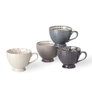 signature housewares pad print set of 4 ceramic assorted footed 14oz mugs, pp gray