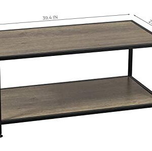 GreenForest Coffee Table Industrial with 2 Tier Storage Shelf for Living Room Modern Coffee Table 39.3 x 21.4 inch, Easy to Install, Rustic Walnut