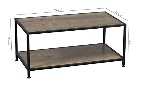 GreenForest Coffee Table Industrial with 2 Tier Storage Shelf for Living Room Modern Coffee Table 39.3 x 21.4 inch, Easy to Install, Rustic Walnut