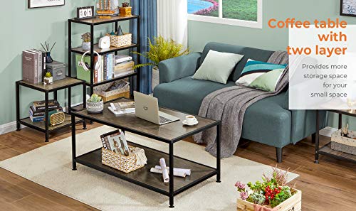 GreenForest Coffee Table Industrial with 2 Tier Storage Shelf for Living Room Modern Coffee Table 39.3 x 21.4 inch, Easy to Install, Rustic Walnut