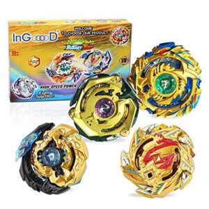 ingooood metal master fusion gyro toys for kids, 4x high performance tops attack set with launcher and grip starter set and arena
