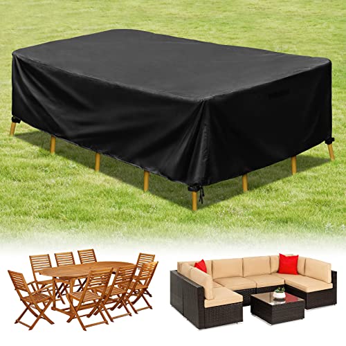 HIRALIY 118 Inch Patio Furniture Cover, Waterproof Outdoor Furniture Cover for Patio Table and Chair, Heavy Duty Rectangular Patio Furniture Set Cover for Snow Protection, 118" L x 57.5" W x 27" H