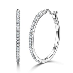 925 sterling silver round hoops loops earrings paved cubic zircon halo cz women ear jewelry (hoop earring 30mm)