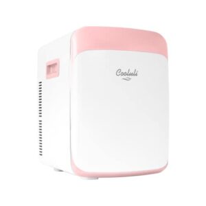 cooluli 15l mini fridge for bedroom - car, office desk & college dorm room - 12v portable cooler & warmer for food, drinks, skin care, beauty, makeup & cosmetics - ac/dc small refrigerator (pink)