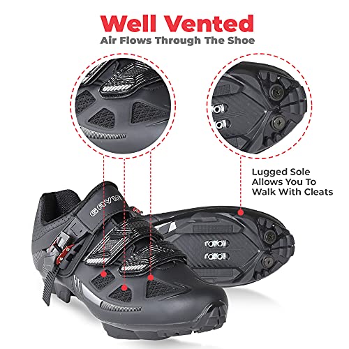 Gavin Elite MTB Cycling Shoe, Mountain Bike Shoe - SPD Cleat Compatible Black