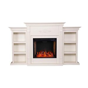 sei furniture tennyson alexa-enabled electric bookcases fireplace, ivory