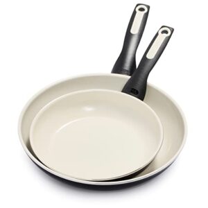 greenpan rio healthy ceramic nonstick 8" and 10" frying pan skillet set, pfas-free, dishwasher safe, black