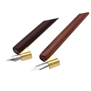 SIPLIV Professional Manga Gothic Pen Dip Pen Calligraphy Drawing Pen Kit, 2 Pen Holders Handles, 7 Nibs (2 Fountain Pen Nib, 5 Flat Nib) - Brown Wood and Redwood