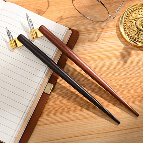 SIPLIV Professional Manga Gothic Pen Dip Pen Calligraphy Drawing Pen Kit, 2 Pen Holders Handles, 7 Nibs (2 Fountain Pen Nib, 5 Flat Nib) - Brown Wood and Redwood